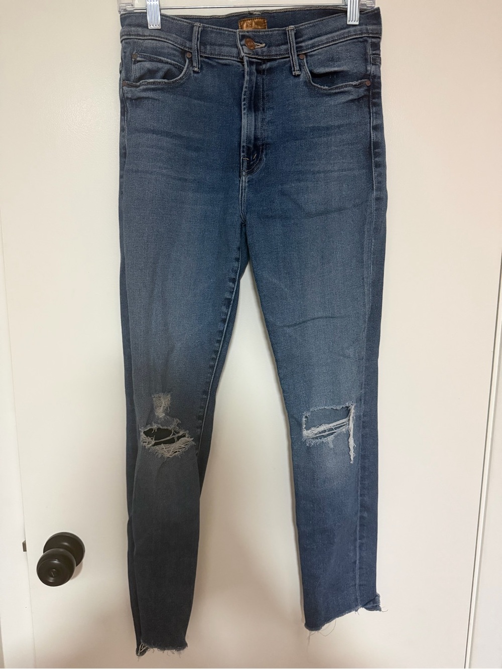 MOTHER Distressed Dark Wash Skinny Jeans